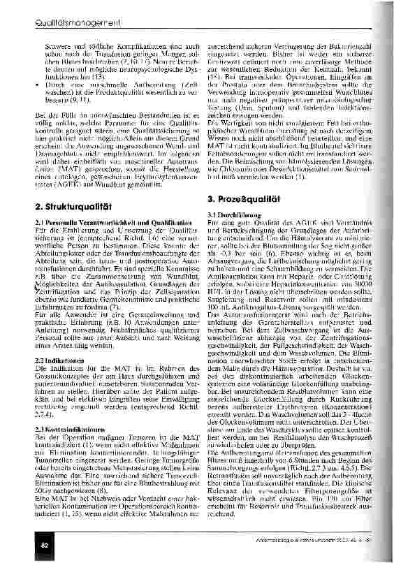 Vorschauseite 2: Vorschläge zum internen Qualitätsmanagement bei der Retransfuson von intraoder postoperativ gewonnenem Wund- /Drainageblut