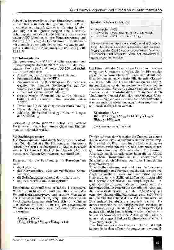 Vorschauseite 3: Vorschläge zum internen Qualitätsmanagement bei der Retransfuson von intraoder postoperativ gewonnenem Wund- /Drainageblut