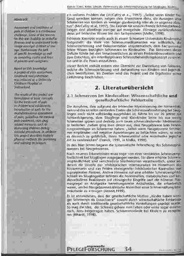 Vorschauseite 2: Optimierung der Schmerzbehandlung bei Säuglingen, Kindern und Jugendlichen Ein interdisziplinäres Projekt