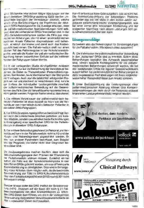 Vorschauseite 4: DRGs in der Palliativmedizin Ist die palliativmedizinische Begleitung Schwerstkranker pauschalierbar?