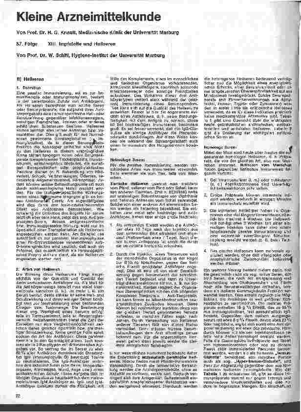 Vorschauseite 1: Kleine Arzneimittelkunde 57. Folge: XIII. Impfstoffe und Heilseren