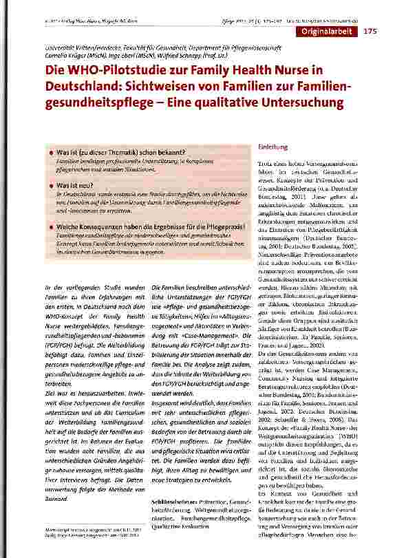 Vorschauseite 1: Die WHO-Pllotstudie zur Family Health Nurse in Deutschland: Sichtweisen von Familien zur Familien gesundheitspflege - Eine qualitative Untersuchung
