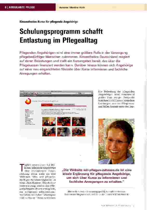 Vorschauseite 1: Schulungsprogramm schafft Entlastung im Pflegealltag