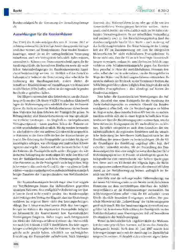 Vorschauseite 3: Zurückbehaltungsrecht wegen nicht eingezogener Praxisgebühren in Notfallambulanzen