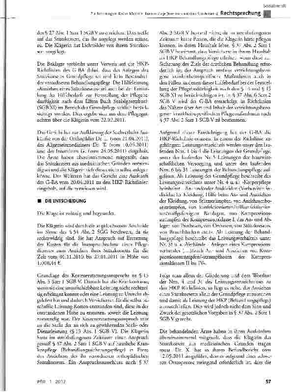 Vorschauseite 3: Zur Erstattung der Kosten häuslicher Krankenpflege (hier: Anziehen eines Stützkorsetts)