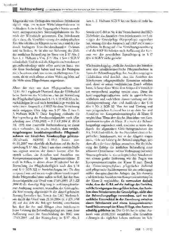 Vorschauseite 4: Zur Erstattung der Kosten häuslicher Krankenpflege (hier: Anziehen eines Stützkorsetts)
