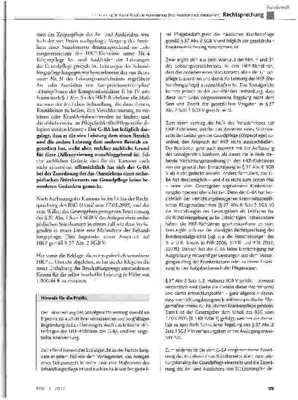 Vorschauseite 5: Zur Erstattung der Kosten häuslicher Krankenpflege (hier: Anziehen eines Stützkorsetts)