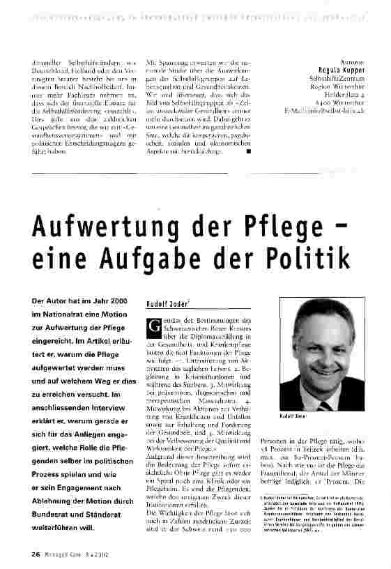 Vorschauseite 1: Aufwertung der Pflege -eine Aufgabe der Politik