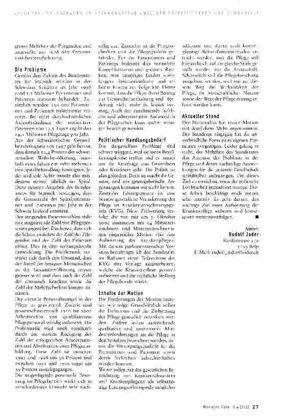 Vorschauseite 2: Aufwertung der Pflege -eine Aufgabe der Politik