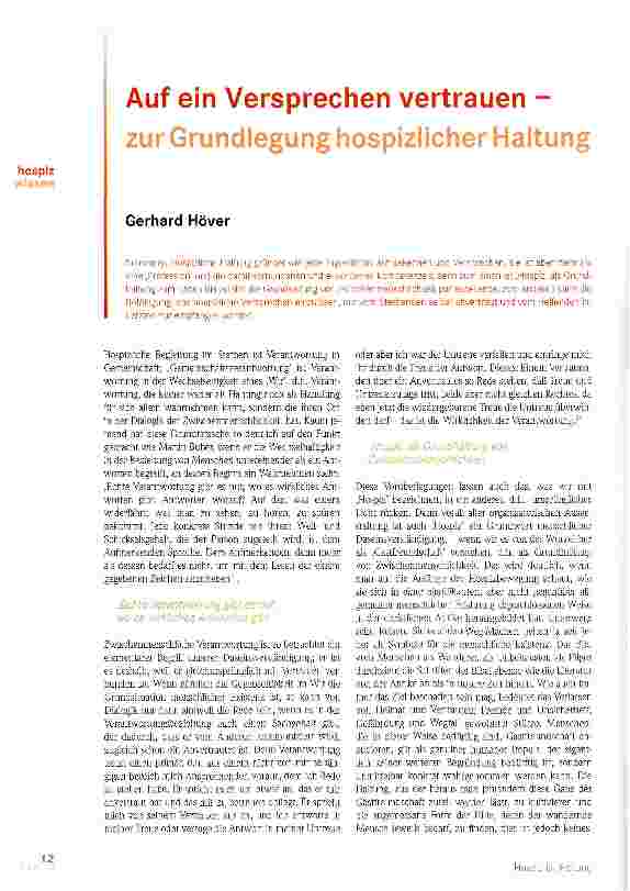 Vorschauseite 1: Auf ein Versprechen vertrauen -zur Grundlegung hospizlicher Haltung