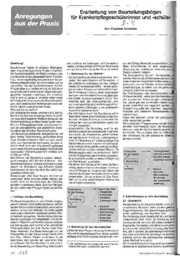 Vorschauseite 1: Erarbeitung von Beurteilungsbögen für Krankenpflegerschülerinnen und Schüler