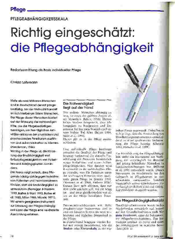 Vorschauseite 1: Richtig eingeschätzt: die Pflegeabhängigkeit Bedarfsermittlung als Basis individueller Pflege