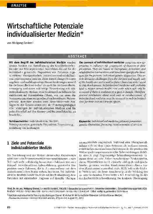 Vorschauseite 1: Wirtschaftliche Potenziale individualisierter Medizin