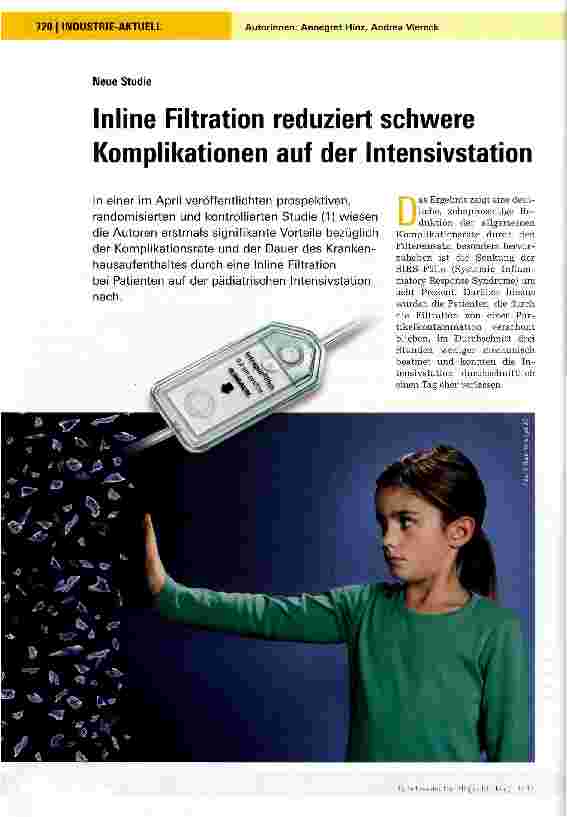 Vorschauseite 1: Inline Filtration reduziert schwere Komplikationen auf der Intensivstation