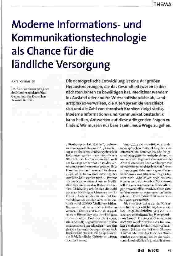 Vorschauseite 1: Moderne Informationsund Kommunikationstechnologie als Chance für die ländliche Versorgung