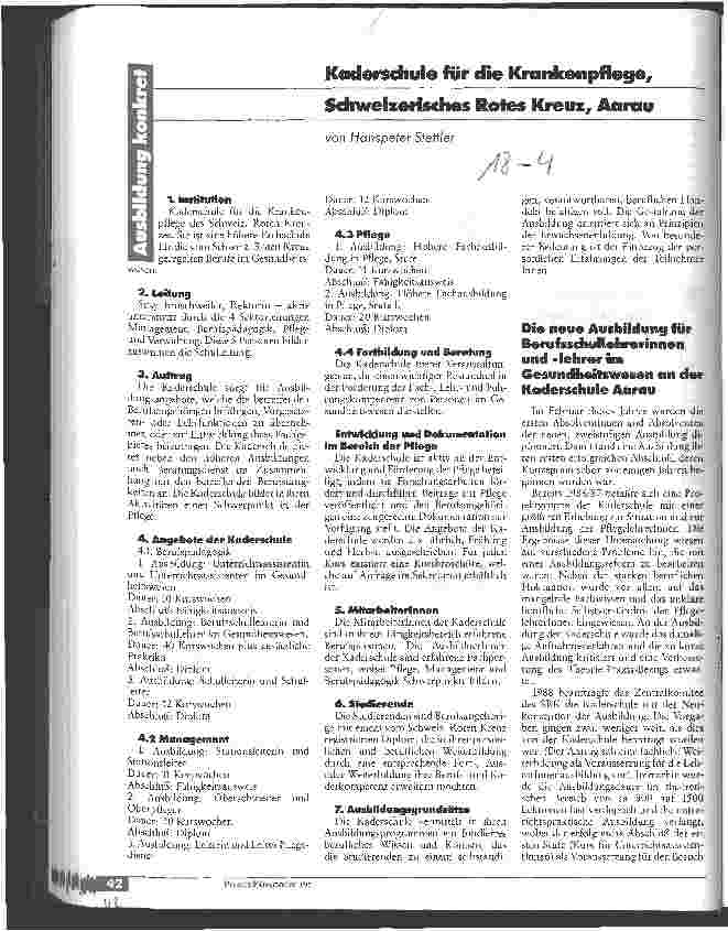 Vorschauseite 1: Kaderschule für die Krankenpflege, Schweizerisches Rotes Kreuz,Aarau