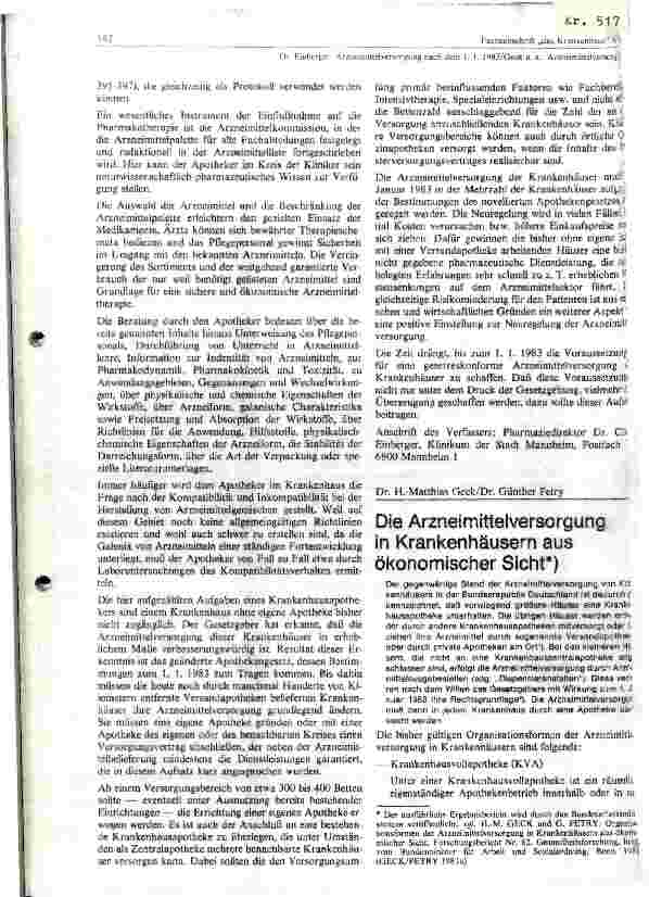 Vorschauseite 1: Die Arzneimittelversorgung in Krankenhäusern aus ökonomischer Sicht