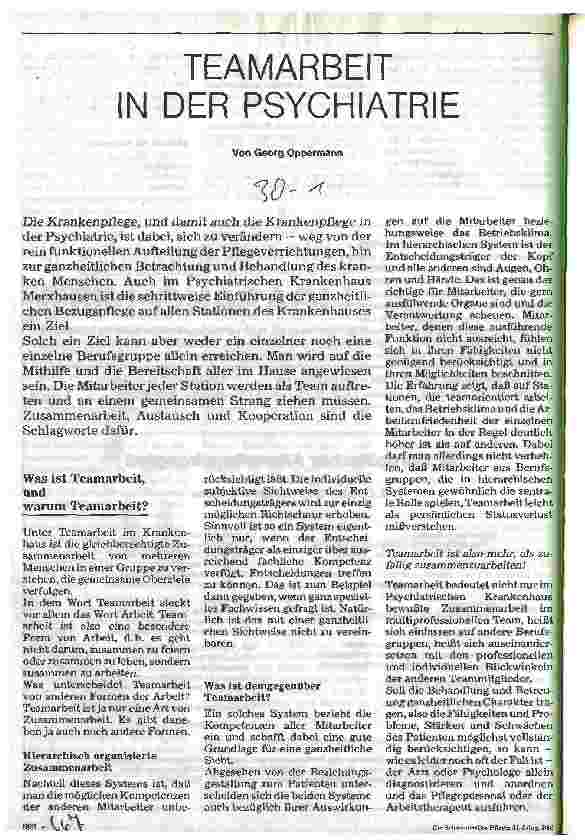 Vorschauseite 1: Teamarbeit in der Psychiatrie