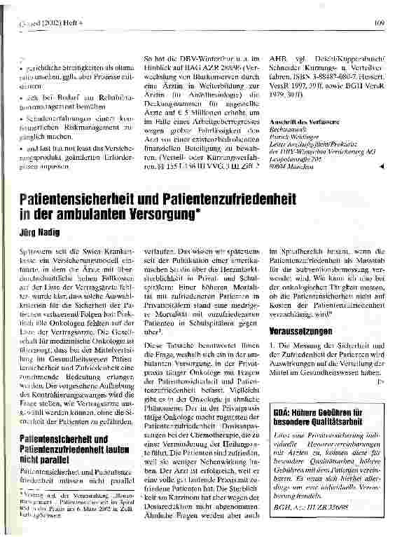 Vorschauseite 1: Patientensicherheit und Patientenzufriedenheit in der ambulanten Versorgung