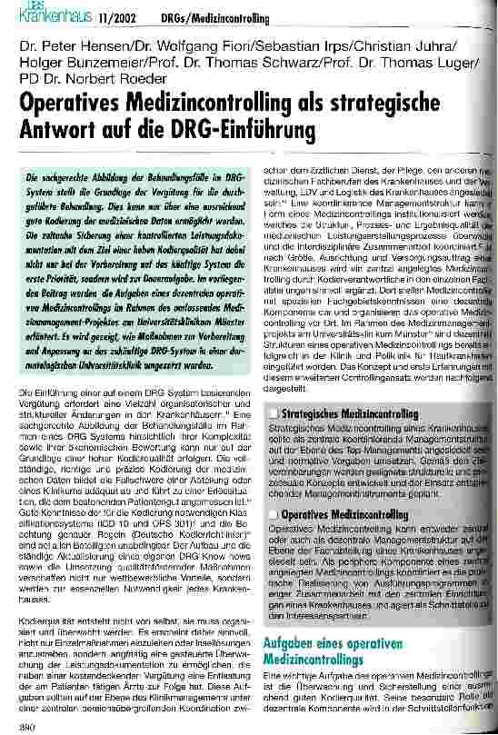 Vorschauseite 1: Operatives Medizincontrolling als strategische Antwort auf die DRG-Einführung