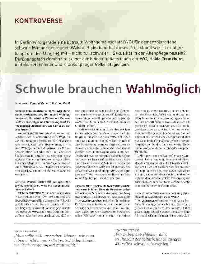 Vorschauseite 1: Schwule brauchen Wahlmöglichkeiten - auch in der Pflege
