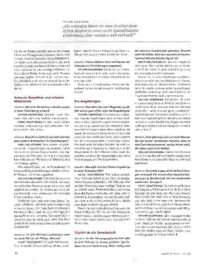 Vorschauseite 3: Schwule brauchen Wahlmöglichkeiten - auch in der Pflege