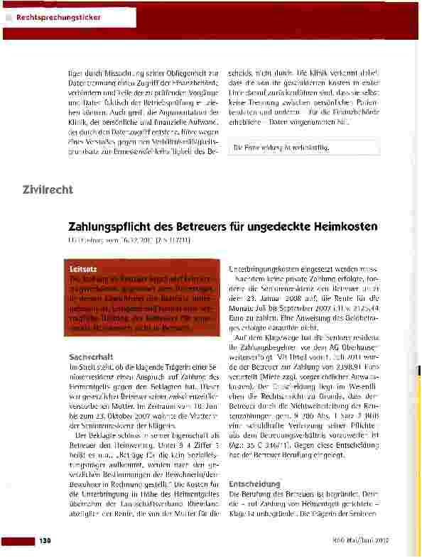 Vorschauseite 2: Herausgabe von Patientendaten zur Durchführung einer Steuerprüfung FG Baden-Württemberg vom 16.11.2011