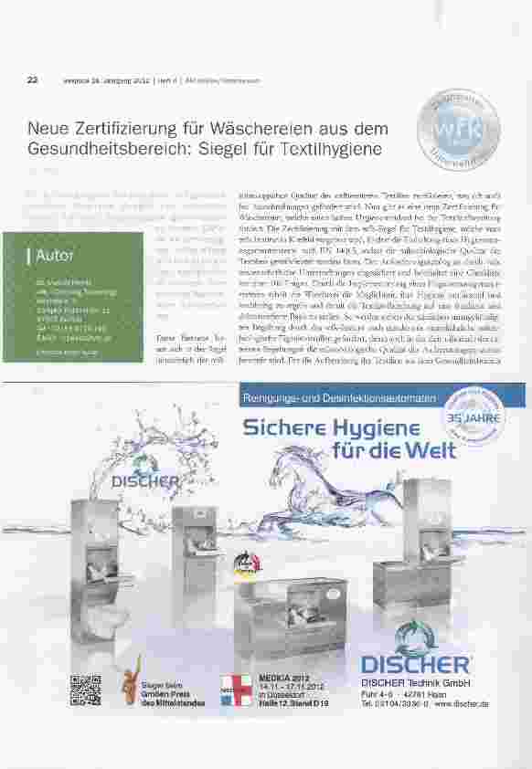 Vorschauseite 1: Neue Zertifizierung für Wäschereien aus dem Gesundheitsbereich: Siegel für Textilhygiene