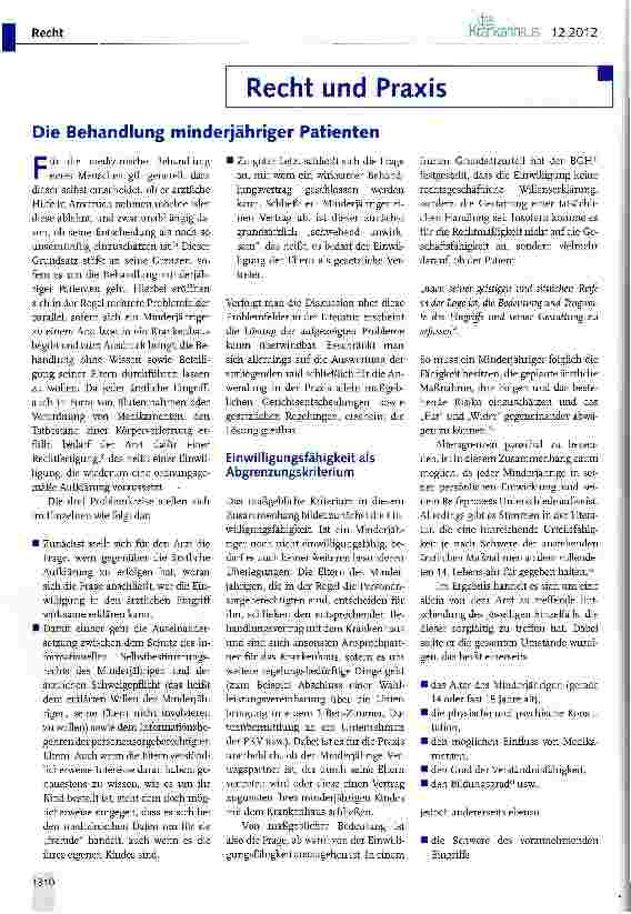 Vorschauseite 1: Die Behandlung minderjähriger Patienten