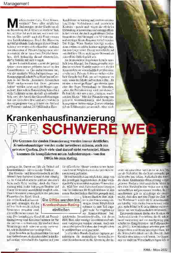 Vorschauseite 1: Der schwere Weg Krankenhausfinanzierung