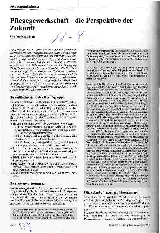 Vorschauseite 1: Pflegegewerkschaft - die Perspektive der Zukunft