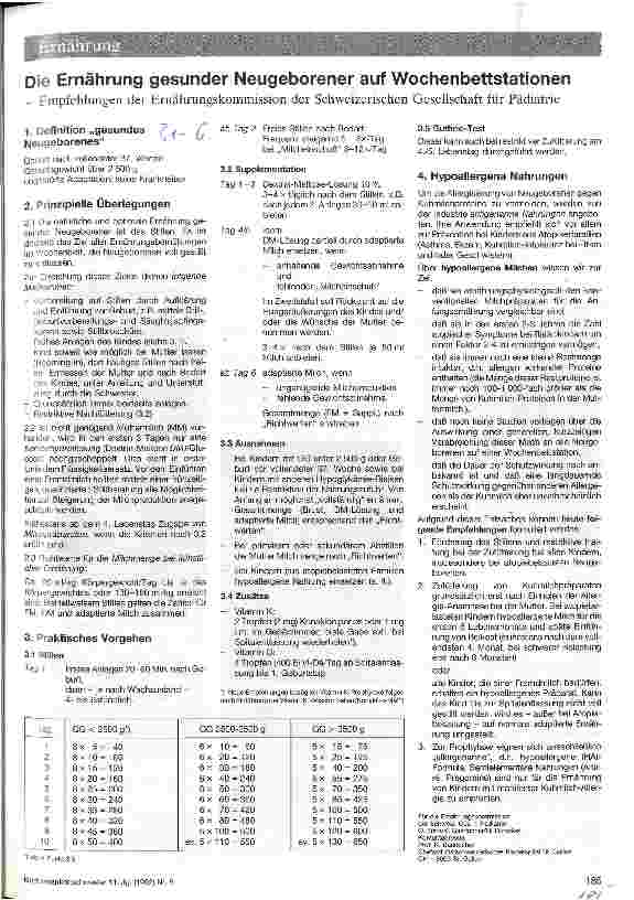 Vorschauseite 1: Die Ernährung gesunder Neugeborener auf Wochenbettstationen - Empfehlungen der Ernährungskommission der Schweizerischen ..