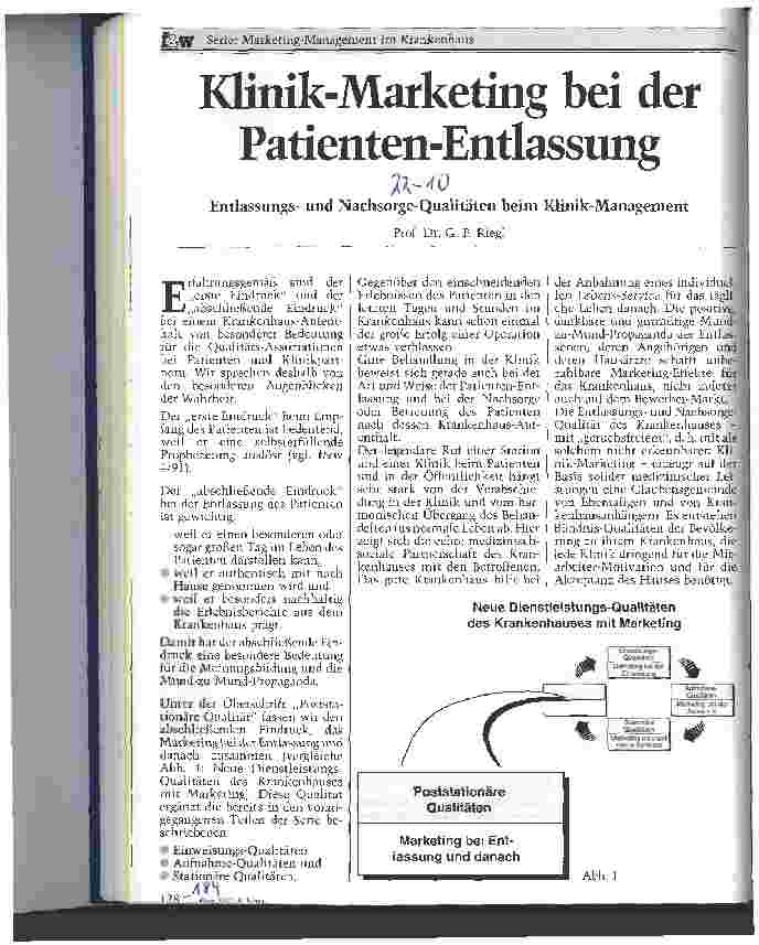 Vorschauseite 1: Klinik-Marketing bei der Patienten-Entlassung Entlassungsund Nachsorge-Qualitäten beim Klinik-Management