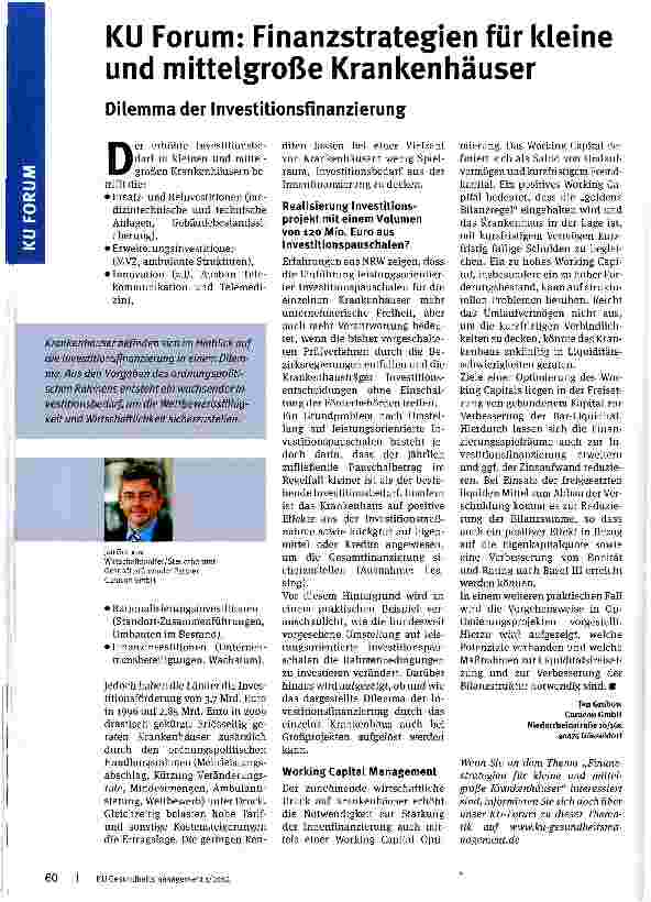 Vorschauseite 1: KU Forum: Finanzstrategien für kleine und mittelgroße Krankenhäuser