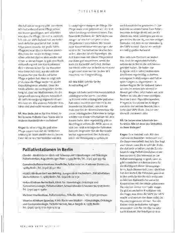 Vorschauseite 2: Nicht mit der Tür ins Haus fallen Interview mit Dr. med. Achim Rieger, Facharzt für Allgemeinmedizin und Palliativmedizin in Berlin