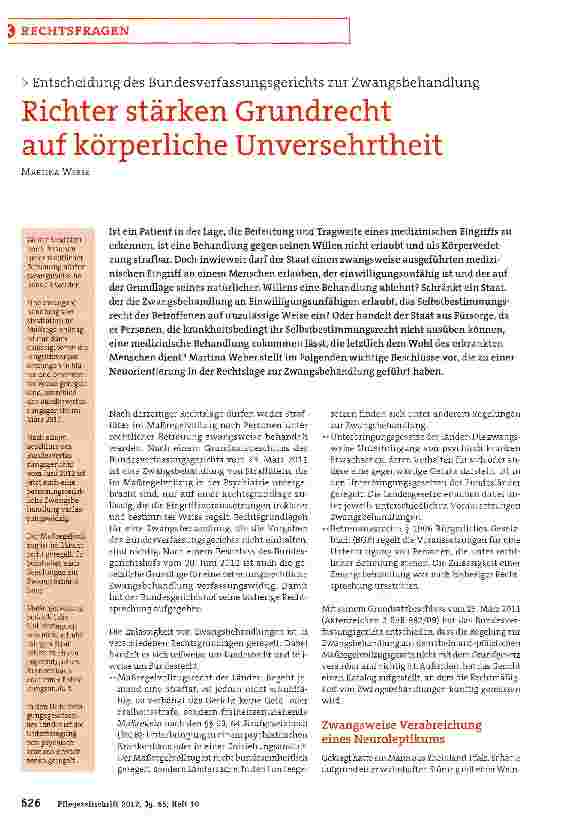 Vorschauseite 1: Richter stärken Grundrecht auf körperliche Unversehrtheit