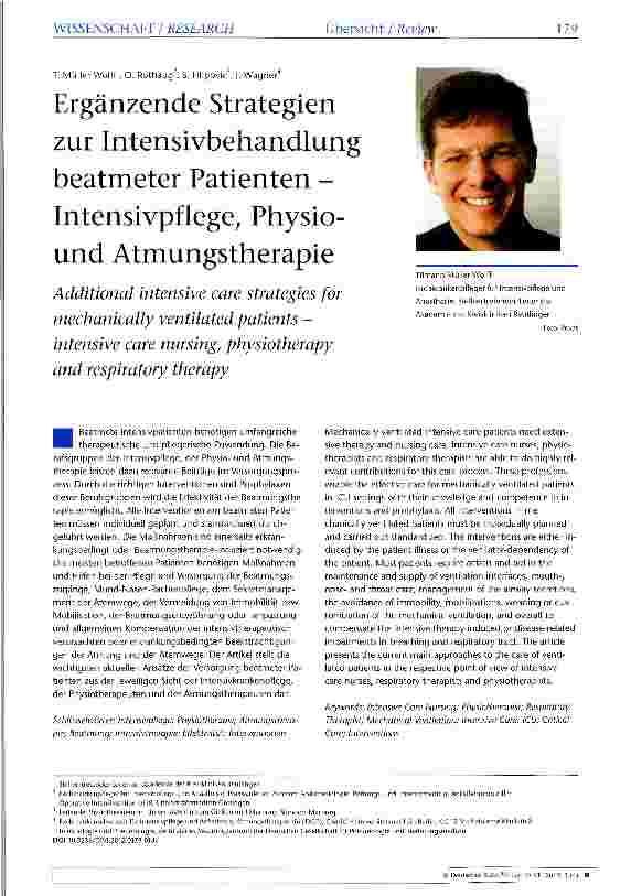 Vorschauseite 1: Ergänzende Strategien zur Intensivbehandlung beatmeter Patienten -Intensivpflege, Physio-und Atmungstherapie