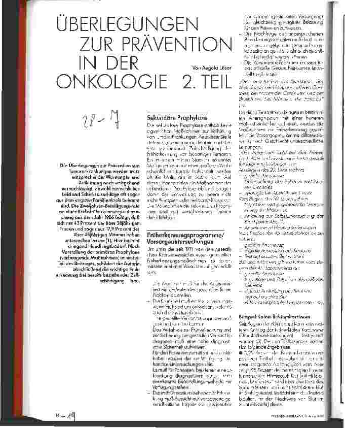 Vorschauseite 1: Überlegungen zur Prävention in der Onkologie