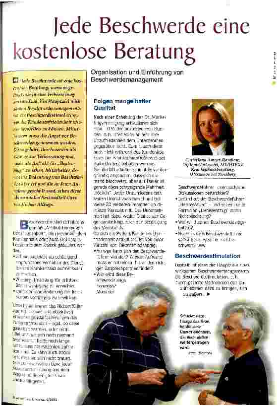 Vorschauseite 1: Jede Beschwerde eine kostenlose Beratung Organisation und Einführung von Beschwerdemanagement