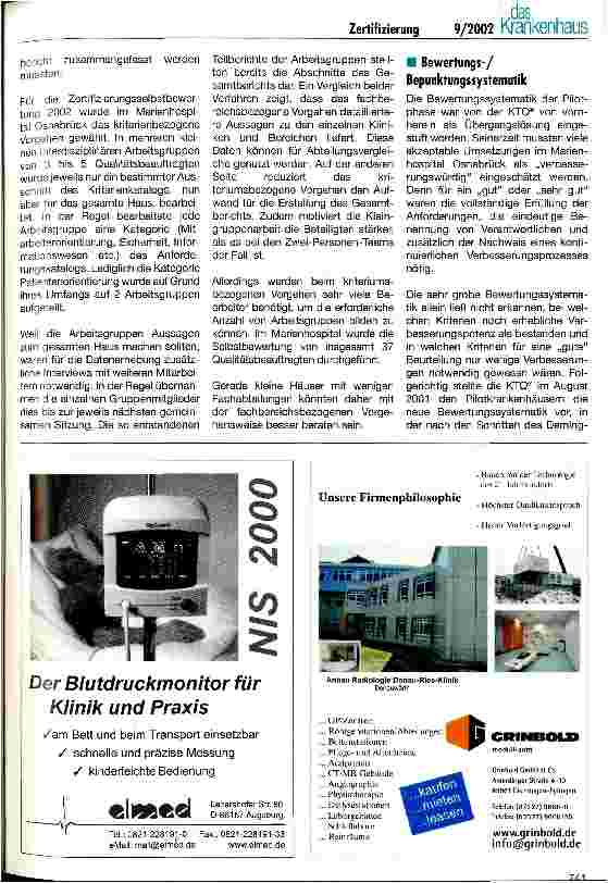 Vorschauseite 2: Erste Erfahrungen im KTQund proCum Cert-Regelbetrieb Marienhospital Osnabrück wurde zertifiziert