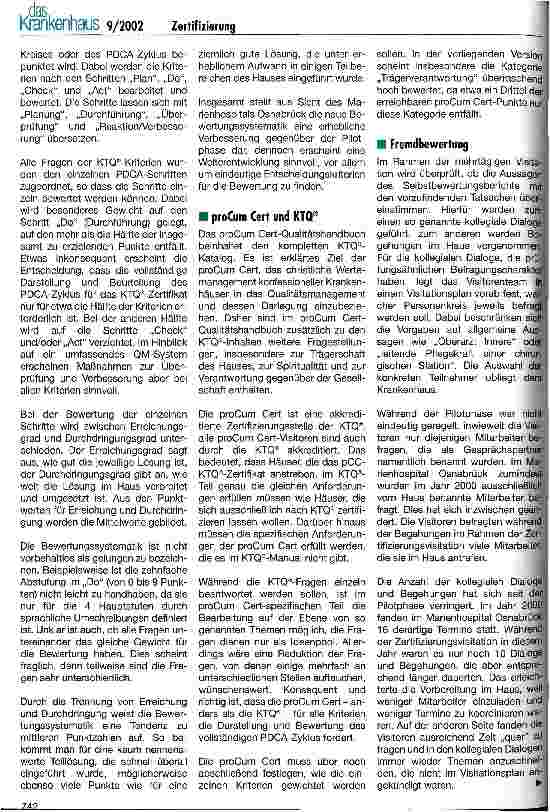 Vorschauseite 3: Erste Erfahrungen im KTQund proCum Cert-Regelbetrieb Marienhospital Osnabrück wurde zertifiziert