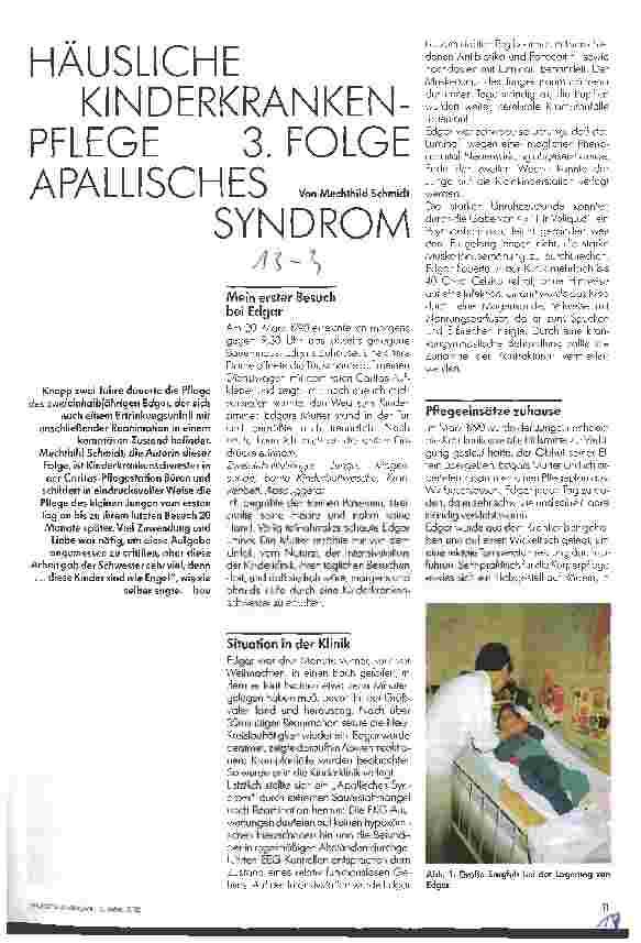 Vorschauseite 1: Häusliche Kinderkrankenpflege 3. Folge: Apallisches Syndrom
