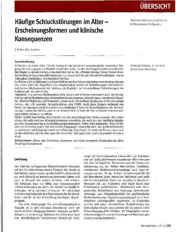 Vorschauseite 1: Häufige Schluckstörungen im Alter Erscheinungsformen und klinische Konsequenzen