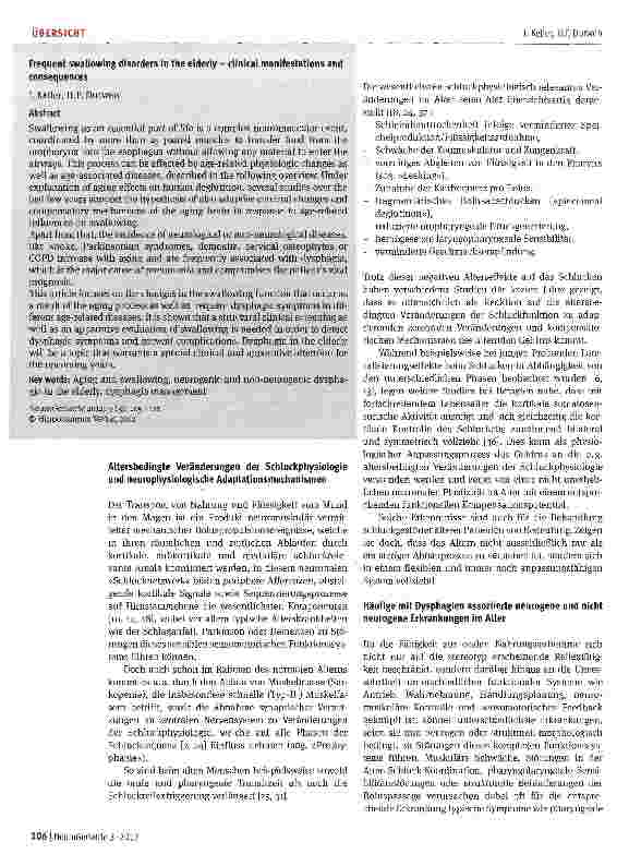 Vorschauseite 2: Häufige Schluckstörungen im Alter Erscheinungsformen und klinische Konsequenzen