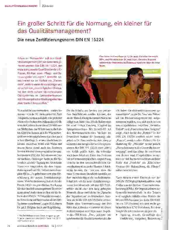 Vorschauseite 1: Ein großer Schritt für die Normung, ein kleiner für das Qualitätsmanagement? Die neue Zertifizierungsnorm DIN EN 15224