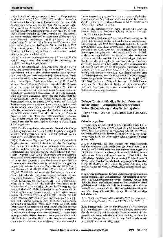 Vorschauseite 1: Zulage für nicht ständige Schicht-/Wechsel-schichtarbeit-unregelmäßige/vertretungsweise Einbeziehung in das Schichtsystem TVöD§7Abs. 1 und Abs. 2, §8 Abs. 5 Satz 2 und Abs. 6 Satz…