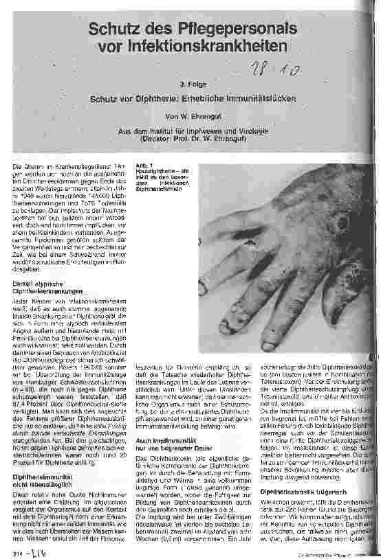 Vorschauseite 1: Schutz des Pflegepersonals vor Infektionskrankheiten 3. Folge Schutz vor Diphtherie: Erhebliche Immunitätslücken