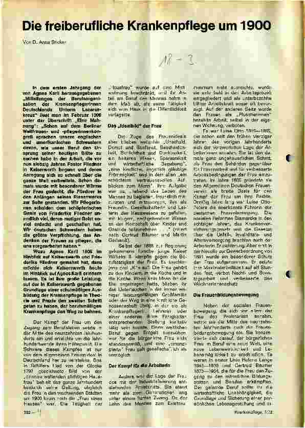 Vorschauseite 1: Die freiberufliche Krankenpflege um 1900