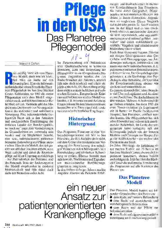 Vorschauseite 1: Pflege in den USA Das Planetree Pflegemodell