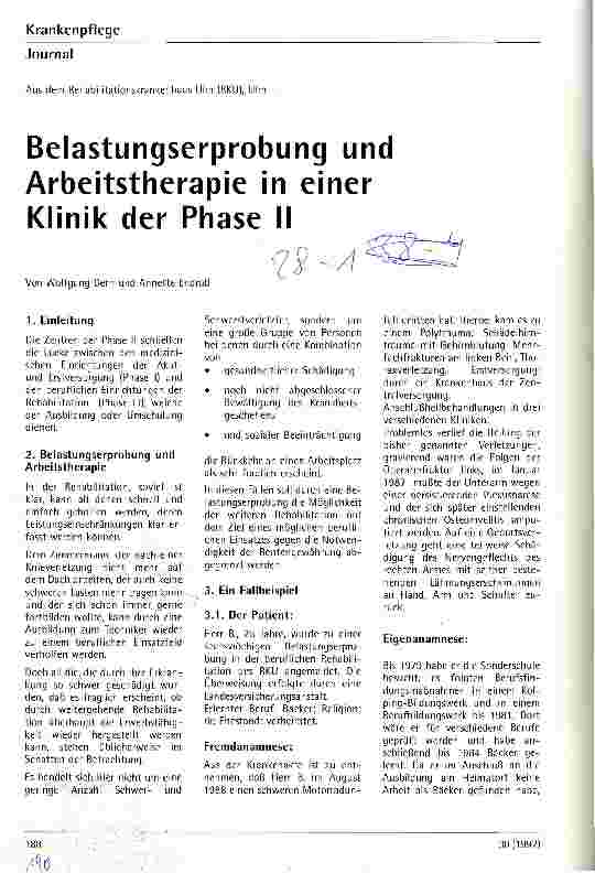 Vorschauseite 1: Belastungserprobung und Arbeitstherapie in einer Klinik der Phase II